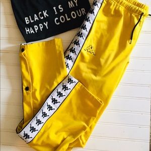 Kappa side button track pants in bright yellow